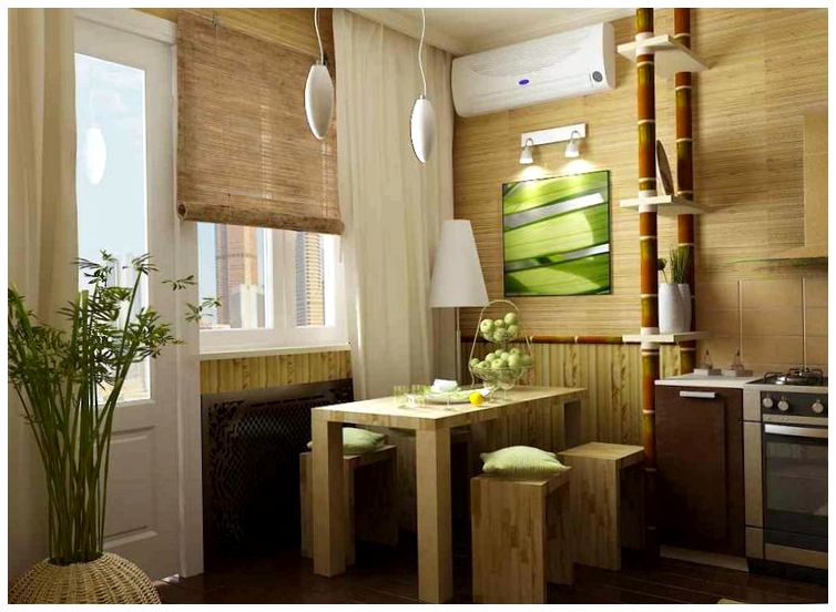 бамбук на стенах кухни